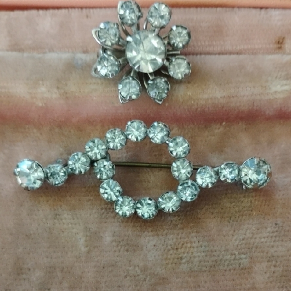 Two Vintage Silver Crystal Brooches